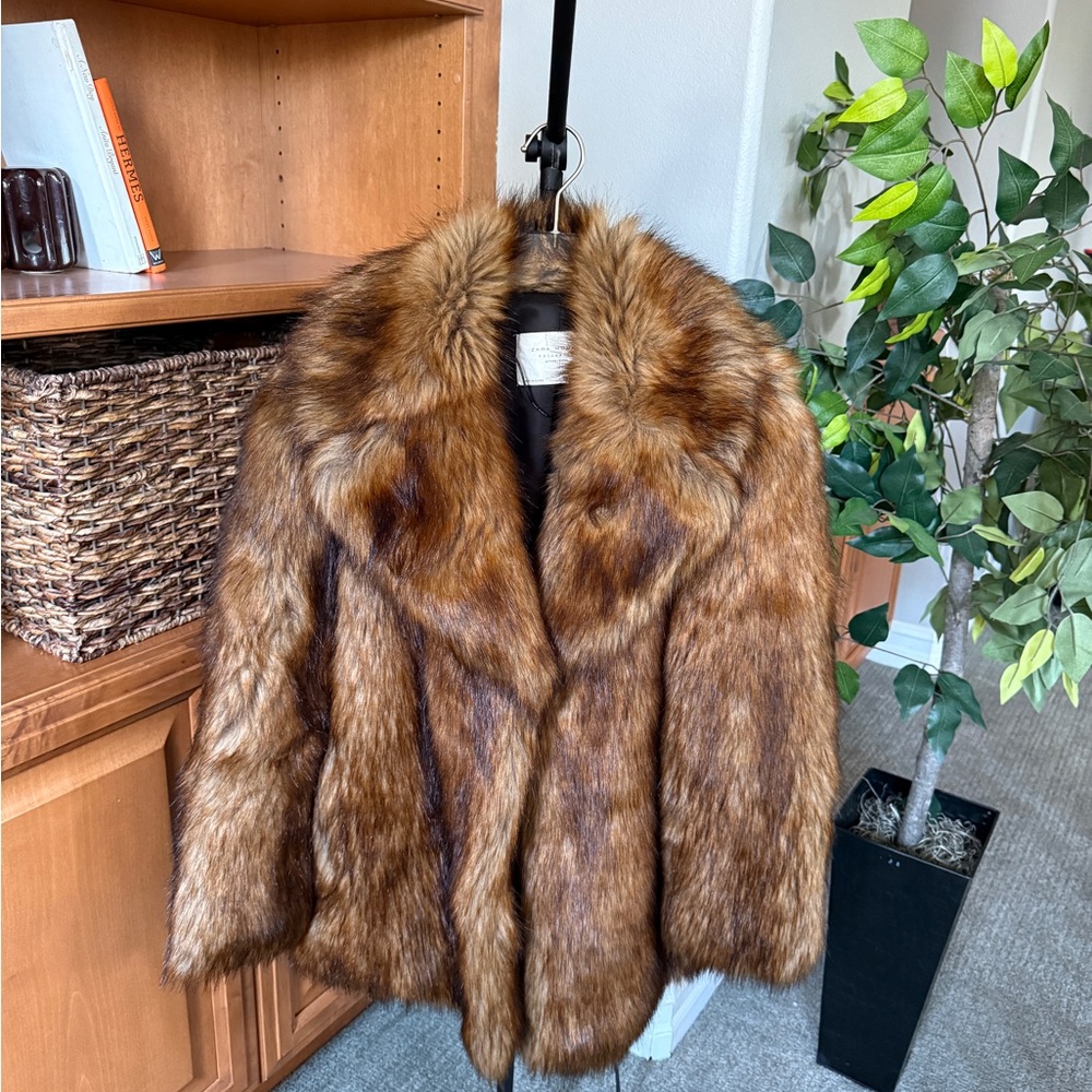 Zara Brown Teddy Jacket Plush Hip-Length Design